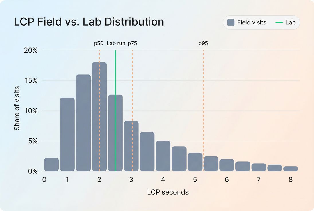 Histogram showing field LCP distribution with lab result marked